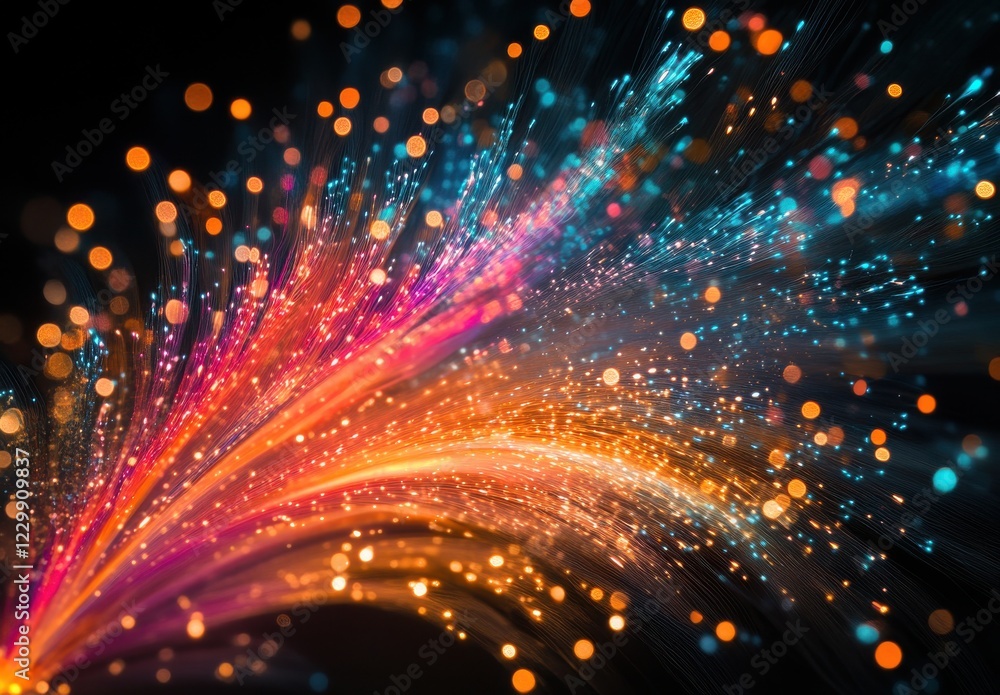Poster vibrant colorful abstract light patterns with bright dots and swirls in dynamic motion creating a st