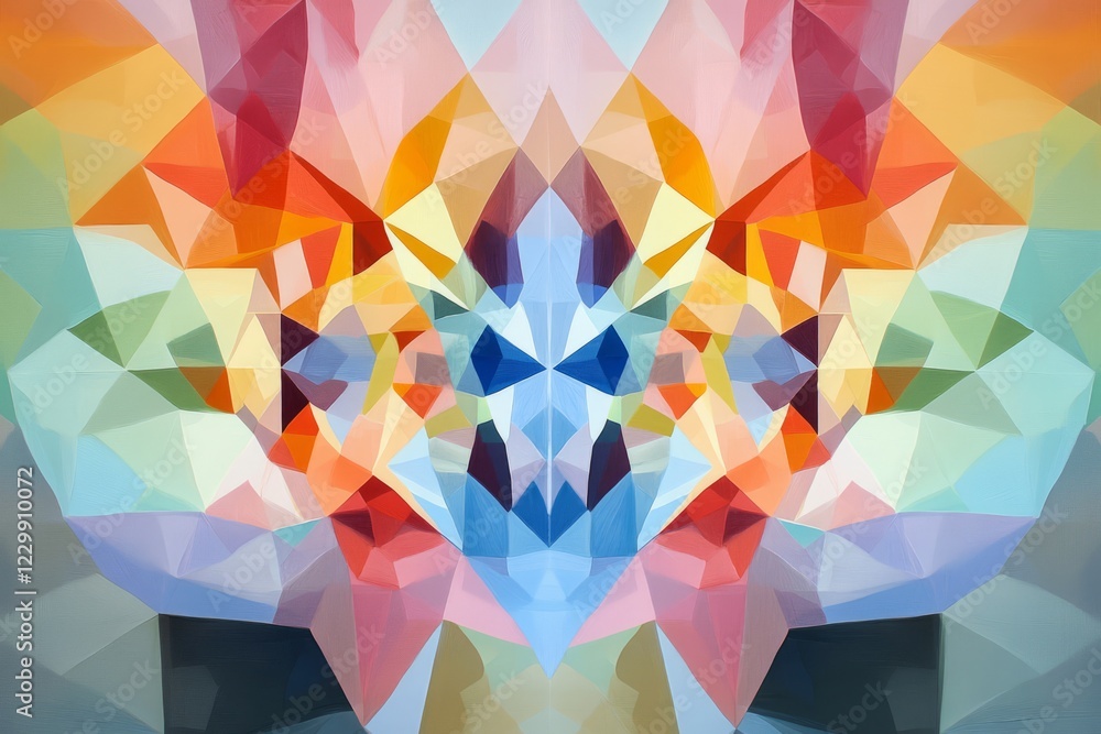 Poster a colorful abstract geometric pattern featuring a symmetrical arrangement of multicolored polygonal 