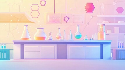 Colorful Laboratory Workspace with Scientific Equipment and Glassware