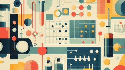 Abstract Scientific Background with Colorful Geometric Shapes and Patterns