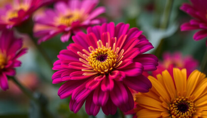 Obraz premium macro photography of zinnias with radiant colors