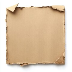 Cardboard square with torn edges, isolated on a white background
