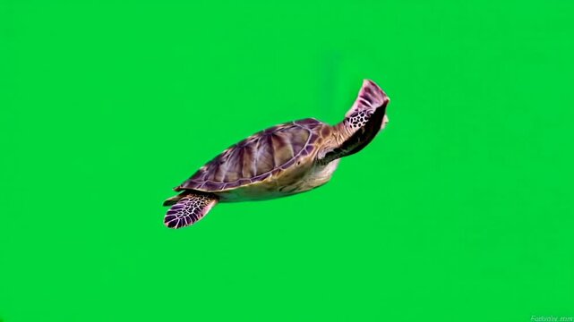 Green screen sea turtle swimming, ocean backdrop,  wildlife conservation
