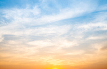 Beautiful , luxury soft gradient orange gold clouds and sunlight on the blue sky perfect for the...