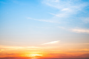 Beautiful , luxury soft gradient orange gold clouds and sunlight on the blue sky perfect for the background, take in evening,Twilight, Large size, high definition landscape photo
