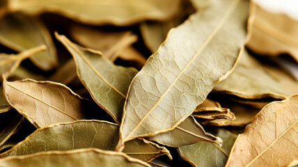 Pile of Dried Bay Leaves Isolated on White Background
