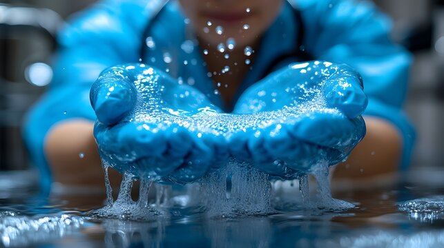 A health professional demonstrating proper handwashing techniques to prevent illness, 8K high resolution with copy space