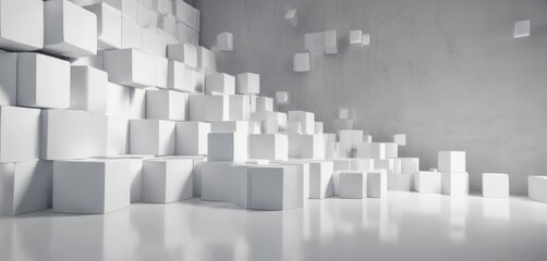 Minimalist white cubes on a abstract backdrop, minimalist, backdrop