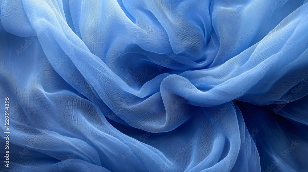 Poster translucent curves in varying blue shades overlapping in layered abstract blue wave background