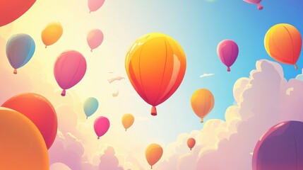Obraz premium Colorful Hot Air Balloons Floating in a Bright Blue Sky