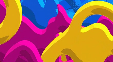Abstract Vivid Shapes: Dynamic interplay of vibrant pink and yellow forms, creating a bold and energetic abstract artwork.  The shapes are fluid and almost three-dimensional.