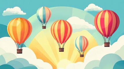 Obraz premium Colorful Hot Air Balloons Floating in a Vibrant Sky at Sunrise