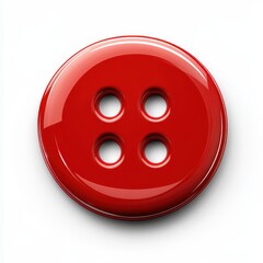 A red button with four holes, designed in an icon style, set against a white background
