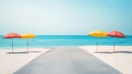 Obraz premium Tropical Beach Scene with Colorful Umbrellas