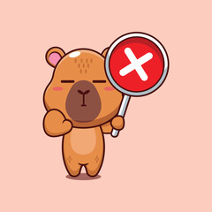 capybara mascot cartoon character vector illustration with wrong sign.
