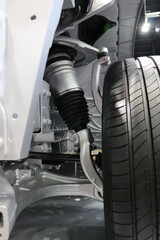 Drive system in electric cars. electric system of car front driving axle in the car. elements of...