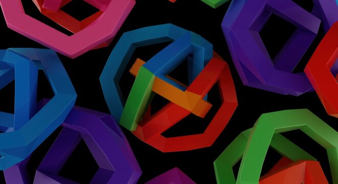 Colorful Abstract Hexagons: A vibrant collection of interconnected hexagons in various colors creates a dynamic and visually engaging abstract composition.