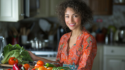 Home Cooking Learning New Cuisine in Bright Kitchen Setting