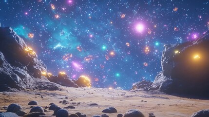 Obraz premium Cosmic Landscape with Stars and Colorful Nebula Effects