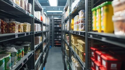Fototapeta premium Shelves Stocked with Canned Goods in a Grocery Store