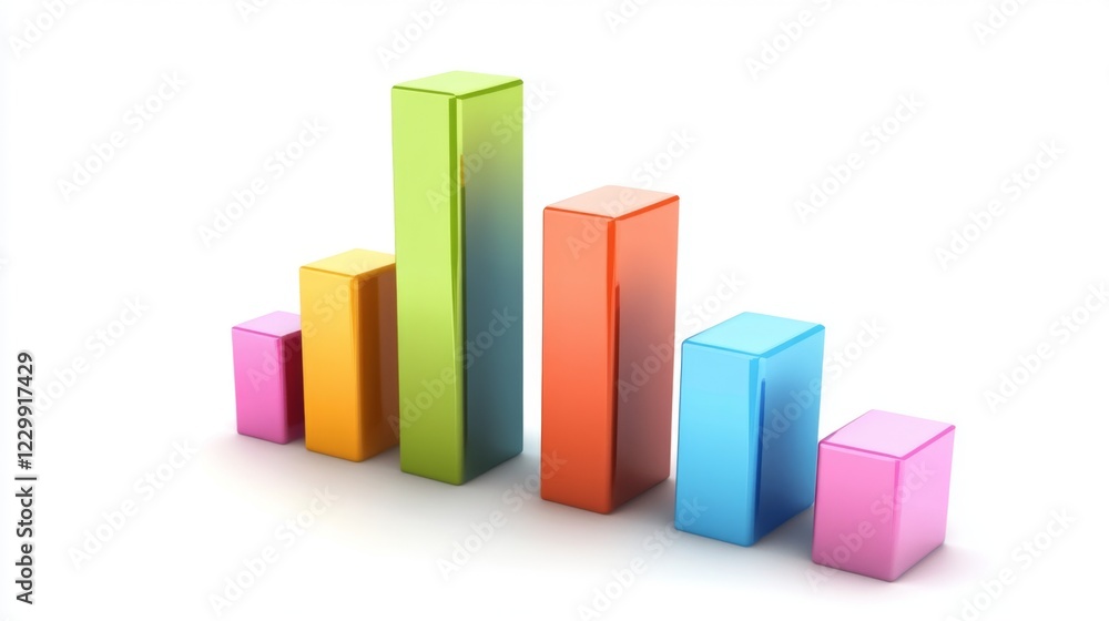 Leinwandbilder a d bar chart with vibrant bars in varying heights, placed on a white background with clean shadows 
