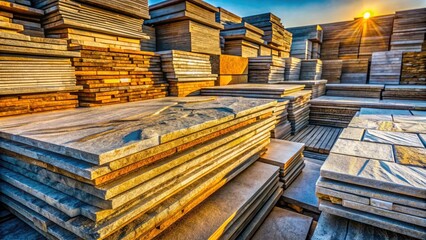 Abstract stone stack art: long exposure reveals layered rock textures and formations.