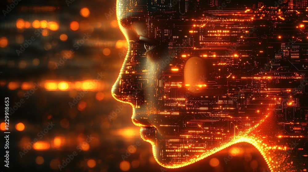 Aufkleber womans face with circuit board background representing technology and innovation concepts