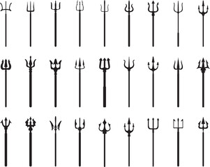 Set of tridents, black silhouettes 	