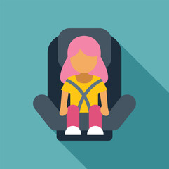 Girl sitting in car seat wearing seatbelt, promoting car safety for children