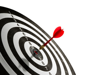 red dart hit into dartboard isolated