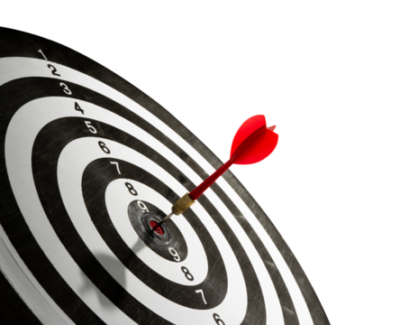 red dart hit into dartboard isolated