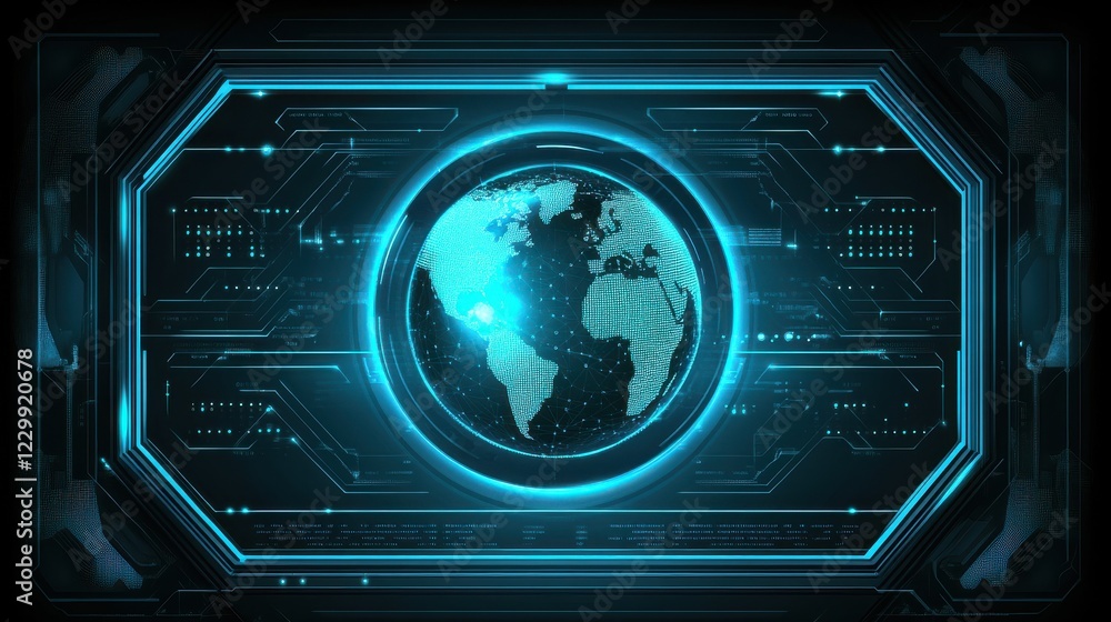 Poster illuminated digital globe with circuit patterns and high-tech aura