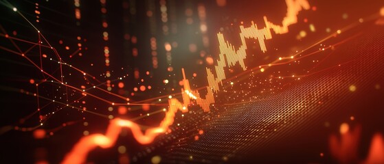 A vibrant digital representation of a fluctuating stock market graph, showcasing dynamic data trends with interconnected lines and particles.