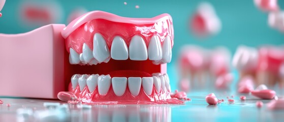 Obraz premium A playful depiction of oversized, cartoonish teeth with colorful gum-like elements.