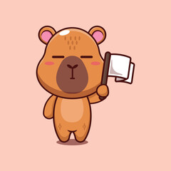 capybara mascot cartoon character vector illustration with white flag