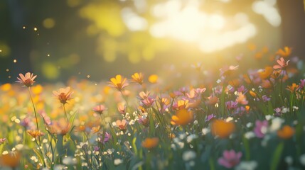 Golden Hour Meadow: A Serene Sunset Bloom