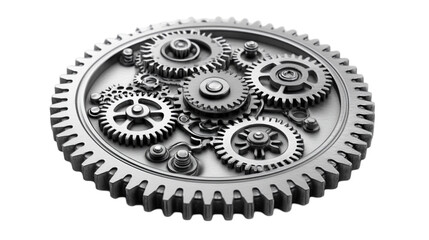 Detailed Silver Metal Gears Mechanism on Black Background