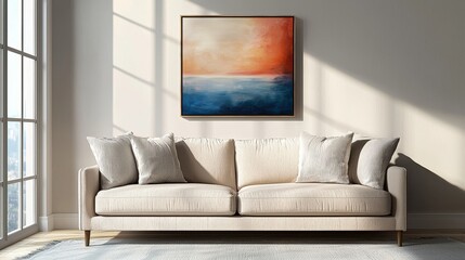 Cozy living room with soft sofa modern apartment interior design bright environment natural light serenity