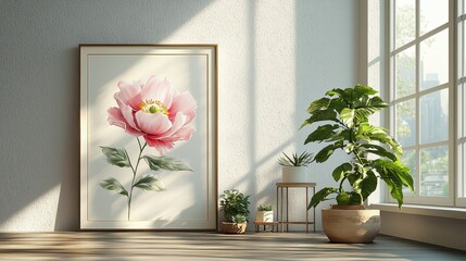 Elegant pink flower art bright room home decor natural light close-up serenity in design