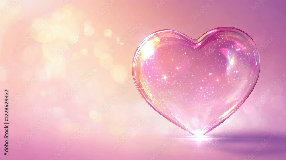 Poster shimmering heart shape with sparkles and soft pink background