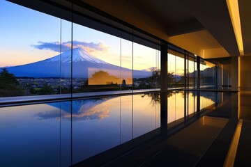 modern minimalist interior featuring a spacious layout and breathtaking mountain vistas, with daylight pouring in to create a warm and inviting atmosphere
