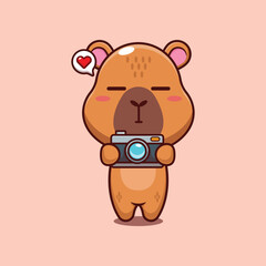 capybara mascot cartoon character vector illustration with camera.