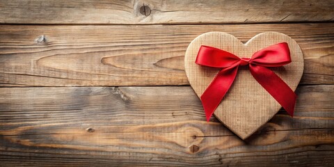 Fototapeta premium A red bow attached to a wooden or paper heart , valentines day, heart, valentines day