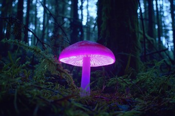 Fototapeta premium Glowing Purple Mushroom In A Dark Forest