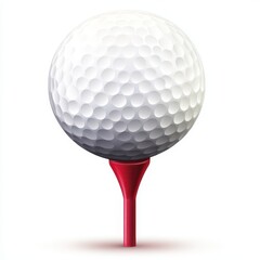 Golf ball on a red tee, against a white background, in a clip art style