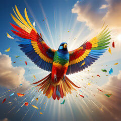 Obraz premium Colorful Cubist Bird in Flight 