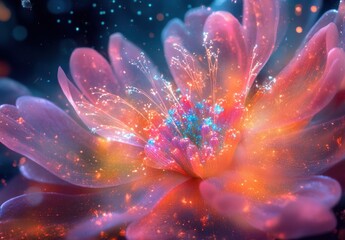 Vibrant Magical Flower with Sparkling Details in a Dreamy Atmosphere, Mysterious Colors and Ethereal Lighting Effects for Nature Lovers and Art Enthusiasts