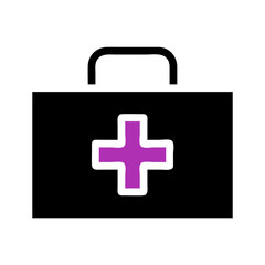 Black first aid kit with purple cross in the center