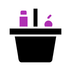 Black basket with purple objects minimalist design