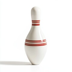 White bowling pin with red stripes, solid white background, no shadows, clipart style, isolated on a plain background